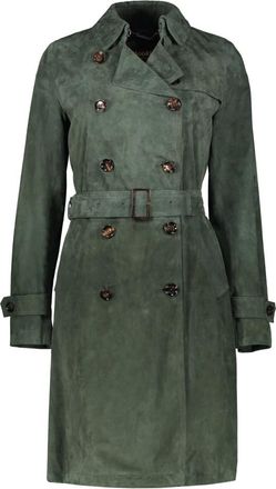 Moorer Stijlvolle leren jas met logodetails - Dames - Trenchcoats - Groen - M - Jassen