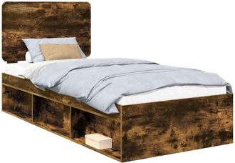 vidaXL Bed Frame with Headboard Smoked Oak 75 x 190 cm Solid Pine Wood vidaXL