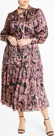 City Chic Amiyah Floral & Stripe Long Sleeve Maxi Dress in Paisley at Nordstrom, Size Xl