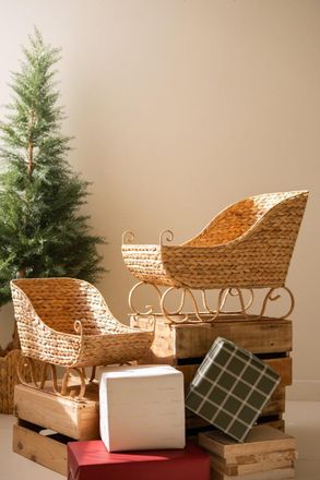 Kalalou Set Of 2 Water Hyacinth Christmas Sleighs