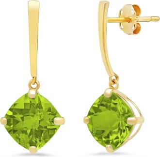 MAX + STONE 14k White or Yellow Gold 8mm Solitaire Cushion Cut Gemstone Drop Dangle Earrings