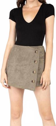 Naked Zebra Faux Suede Asymmetrical Button Down Skort In Olive