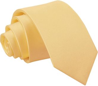DQT Mens Plain Satin Polyester Wedding Modern Style Slim Tie - Pale Yellow