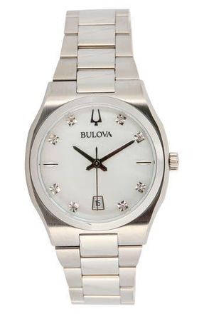 Bulova Surveyor Diamond Bracelet Watch, 34mm in Silver at Nordstrom Rack