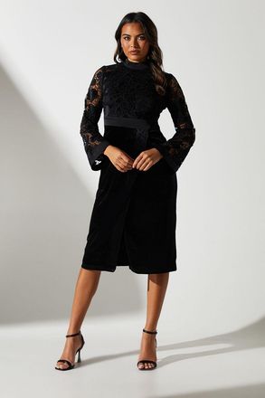 Coast High Neck Velvet Lace Column Midi Dress