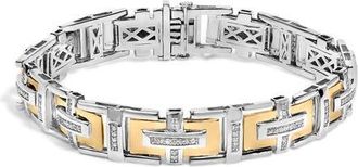 House of Brilliance Mens 10K Yellow Gold Plated Silver Diamond Accent Geometric Link Bracelet at Nordstrom