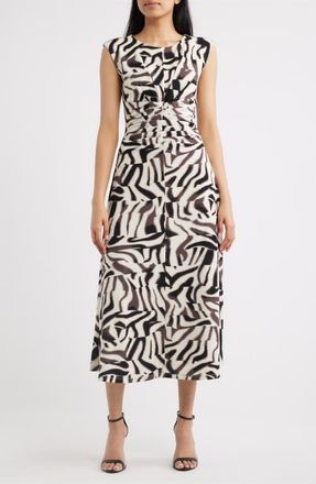 Anne Klein Ruched Sleeveless Jersey Midi Dress in Mollasses/White Dove at Nordstrom, Size X-Large