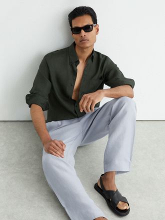 Reiss Airforce Blue Linen Relaxed-fit Drawstring Trousers, 36