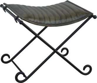 Wanderlust Deco Banqueta De Metal Y Piel Gris 52x45x45