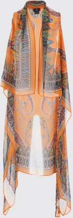 Etro Gilet lungo in seta trasparente con stampa etnica e orlo asimmetrico