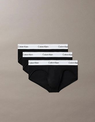 Calvin Klein Mens Calvin Klein 3 Pack Icon Cotton Stretch Mens Hip Briefs - Black with Black WB - Size: 37/36/32