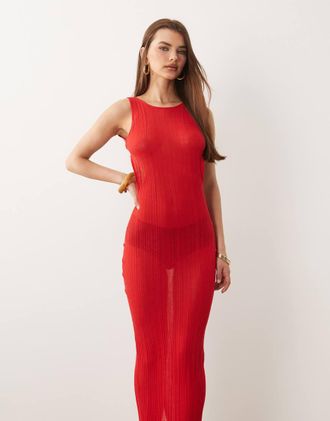 I.AM.GIA Luminara - Vestito lungo senza maniche in maglia sottile rosso con schiena scoperta