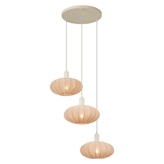QAZQA Japandi L&aacute;mpara Colgante Japandi Beige Con Pantalla De Tela 3 Luces - Bida Textil /acero Redonda Adecuado Para Led Max. 3 X 15 Watt - Qazqa