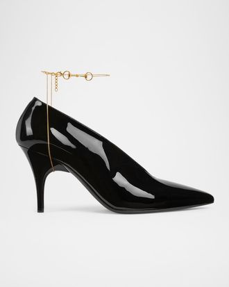 Gucci Musa Vernic Patent Leather Anklet Pumps