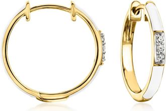 Ross-Simons White Enamel Hoop Earrings With Diamonds in 18kt Gold Over Sterling