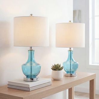 Jonathan Y Designs Colette Mini Glass LED Table Lamp in Light Blue at Nordstrom
