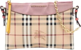 Burberry Pre-owned Cross Body Bags, female, Brown, Size: ONE SIZE Pre-owned Haymarket Check Crossbody Bag