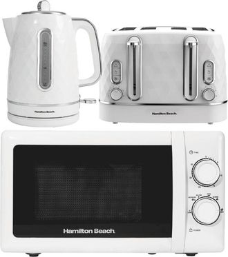 Hamilton Beach Kettle, Toaster & Microwave Set, Diamond Collection by Hamilton Beach, White, HBDIAWSSC