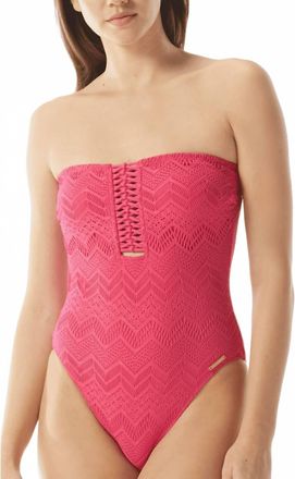 Vince Camuto Crochet Bandeau One Piece Swimsuit In Dragon Fruit