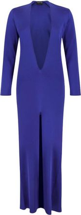 Tom Ford Avondjurk met diepe V-hals van fijn breisel met hoge voorkant - Dames - Avondkleed - Blauw - S - Kleedjes
