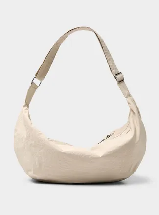 Simons Womens XL crinkled fabric half-moon bag