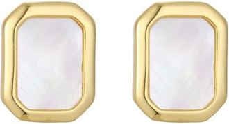 st. Moran Mother-of-Pearl Bezel Stud Earrings in Gold/white at Nordstrom