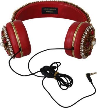 Dolce & Gabbana Frends Leather Floral Crystal Headset - Dames - Telefoonaccessoires - Rood - ONE Size - Leer - Accessoires