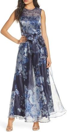 Eliza J Floral Organza Jumpsuit in Navy Multi at Nordstrom Rack, Size 10