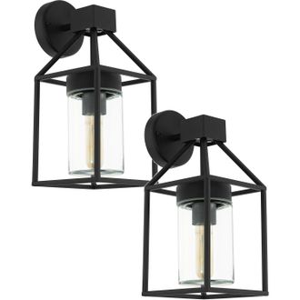 Loops 2 PACK IP44 Outdoor Wall Light Black & Square Glass shade 60W E27 Porch Lamp