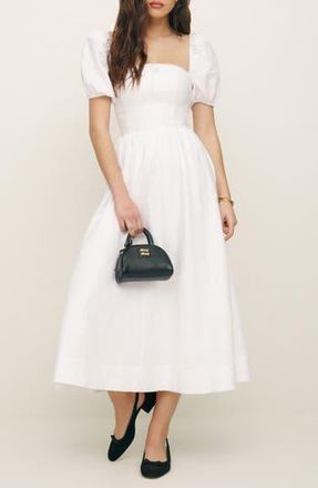 Reformation Marella Puff Sleeve Linen Dress in White at Nordstrom Rack, Size 6