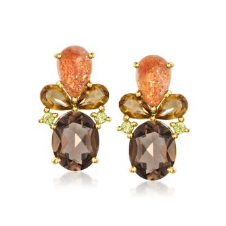 Ross-Simons Sunstone and Multi-Gemstone Earrings in 18kt Gold Over Sterling