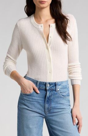 Paige Acqua Rib Cashmere Cardigan in Ivory at Nordstrom, Size Medium