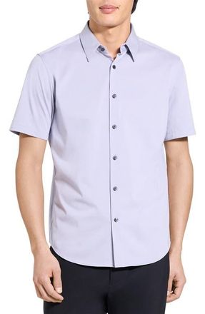 Theory Irving Structure Knit Short Sleeve Button-Up Shirt in Gray Lilac at Nordstrom, Size Xx-Large
