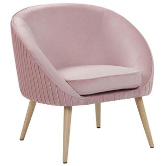 Beliani Sill&oacute;n De Terciopelo Rosa Con Reposabrazos Y Patas De Madera Estilo Retro Tromso