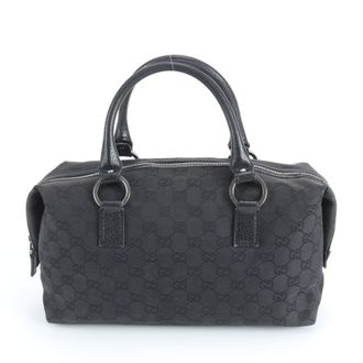 Gucci Black Leather Canvas Handbag Tote Bag (Pre-Owned)