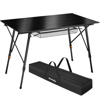 TecTake Mesa plegable de aluminio ajustable en altura, negro