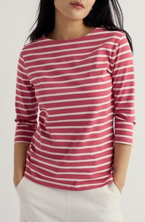 Seasalt Cornwall Sailor Stripe Three Quarter Sleeve Organic Cotton T-Shirt in Breton Echinacea at Nordstrom, Size 18 Us