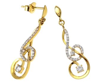 Diamant L'éternel Womens 9ct Yellow and White Gold Cubic Zirconia Music Note Drop Earrings - One Size