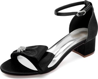 Generic Womens Block Heel Wedding Shoes Peep Toe Bridal Wedding Party Dress Low Heel 4.5Cm,Black,10 UK
