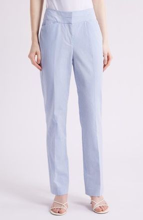 Tahari by ASL Stripe Bootcut Seersucker Pants in Blue White at Nordstrom, Size 8