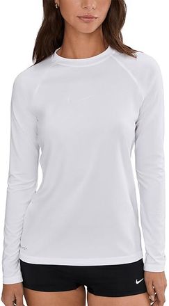 Nike Dri-FIT UV Long Sleeve Hydroguard Womens Swimwear White : LG, Polyester/Spandex