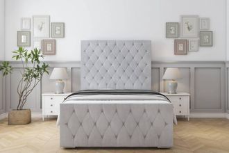 Sloomy Watson Naples Bed Frame With 50 Upholstered Headboard in Silver | Size: Single