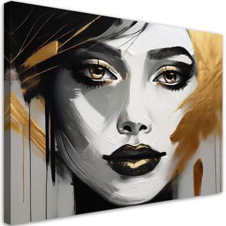 Artgeist Artgeist - Quadro su tela, Volto di donna con elementi dorati glamour - 90x60