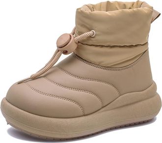 Generic Womens 2025 Winter Snow Boots Ankle Length Faux Fur Lined Booties Waterproof Slip-On Casual Outdoor Shoes(Khaki,5.5)