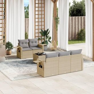 vidaXL Juego De Sof&aacute;s Jard&iacute;n Con Cojines 6 Pzas Rat&aacute;n Sint&eacute;tico Beige Vidaxl