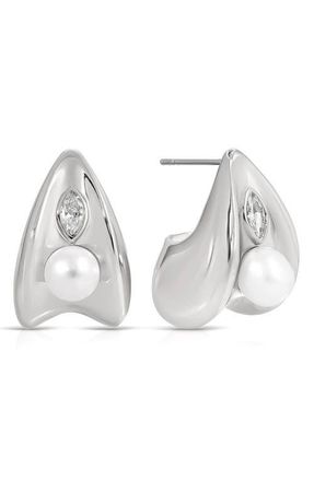 Ettika Hera Freshwater Pearl Huggie Earrings in Silver at Nordstrom