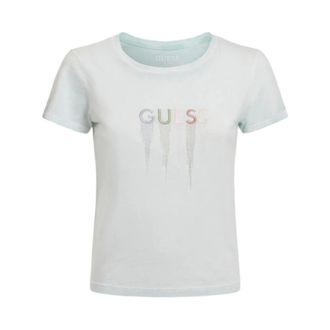 Guess T-Shirts, female, Green, Size: XS Embroidered Logo Short Sleeve Tee
