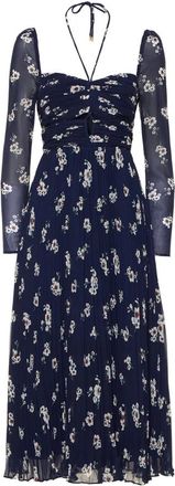 Self Portrait Elegante lange jurk met blauwe fantasieprint - Dames - Casual kleedjes - Blauw - 3XS - Leer - Kleedjes