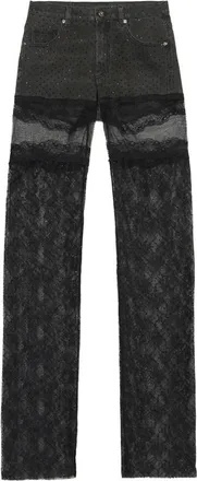 Blumarine Lace-panelled Rhinestone-embellished Trousers