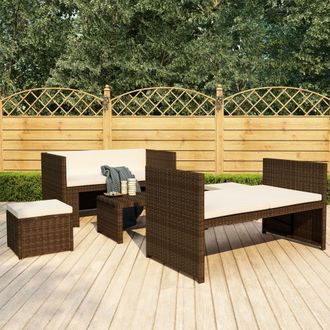 vidaXL Set Muebles De Jard&iacute;n 5 Piezas Y Cojines Rat&aacute;n Sint&eacute;tico Marr&oacute;n Vidaxl
